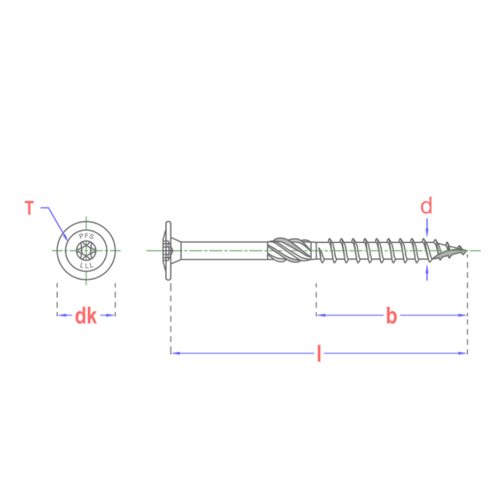 PFS Flenskophoutschroef T30 Ø6,0x50 | 100 stuks