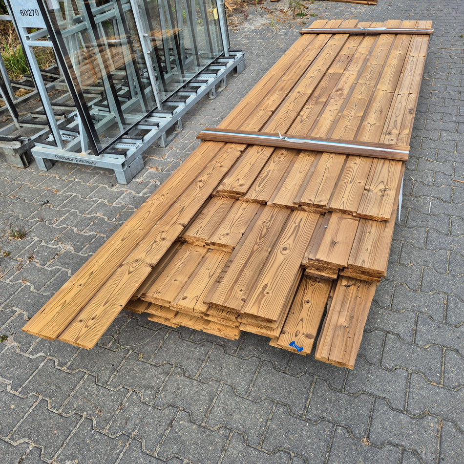 Partij Thermo Vuren halfhouts Rabat planken Geborsteld 3000-3300-3600-3900x138/125x19mm