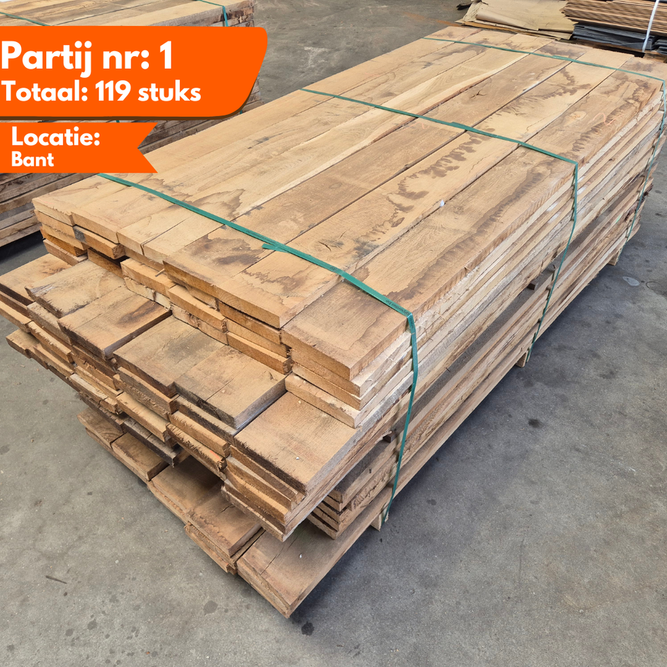 Partij Eiken planken 119st. Droog 1950-2100x160x27/30mm