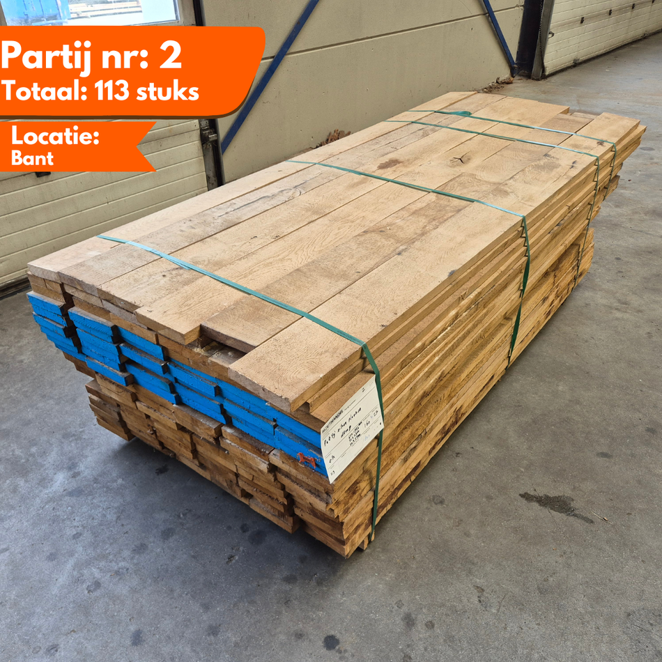 Partij Eiken planken 113st. Droog 1950-2200-2400x160x27/30mm