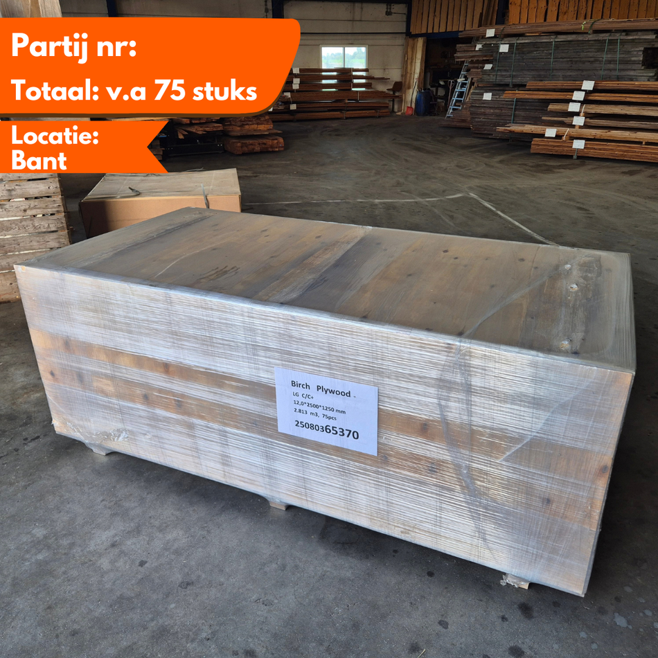 Pak Berken multiplex platen 12x2500x1250mm - 75 stuks - OP=OP